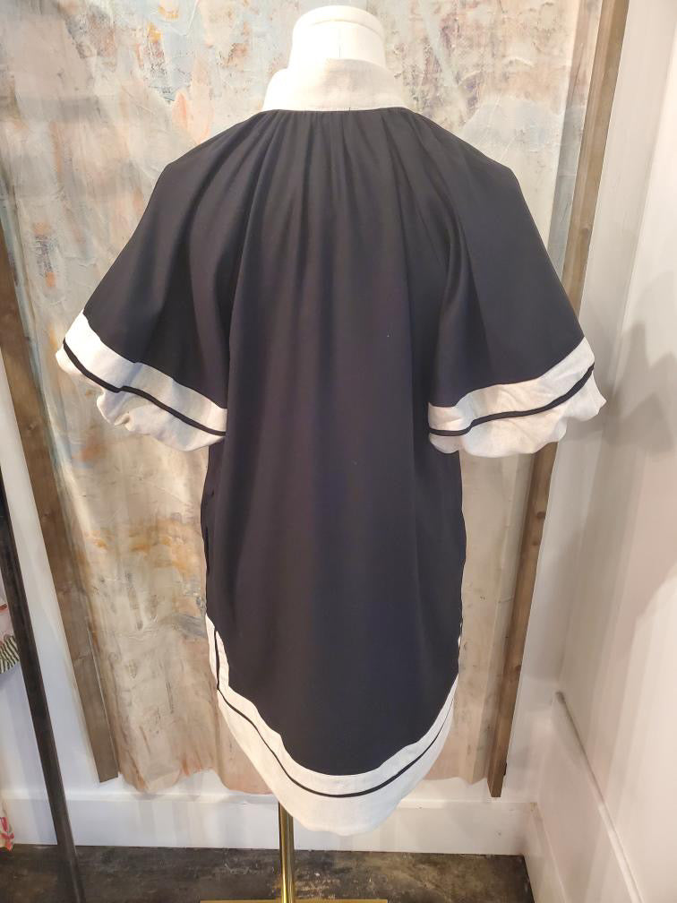 Black Cream Combo Dress with Pockets