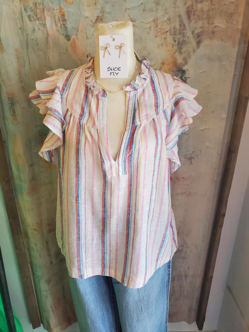 Red White Blue Flutter Sleeve Top