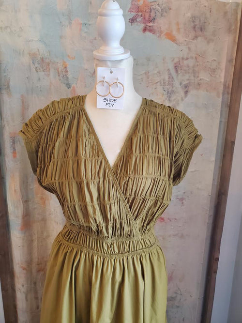Smocked Poplin Maxi Dress with Pockets_