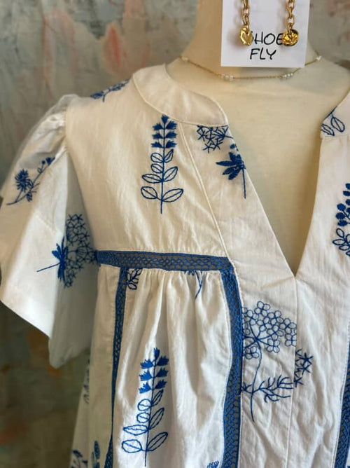 Embroidered Detail V Neck Top