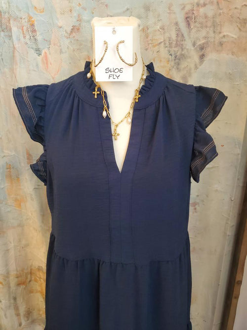Contrast Stitch Tiered Dress