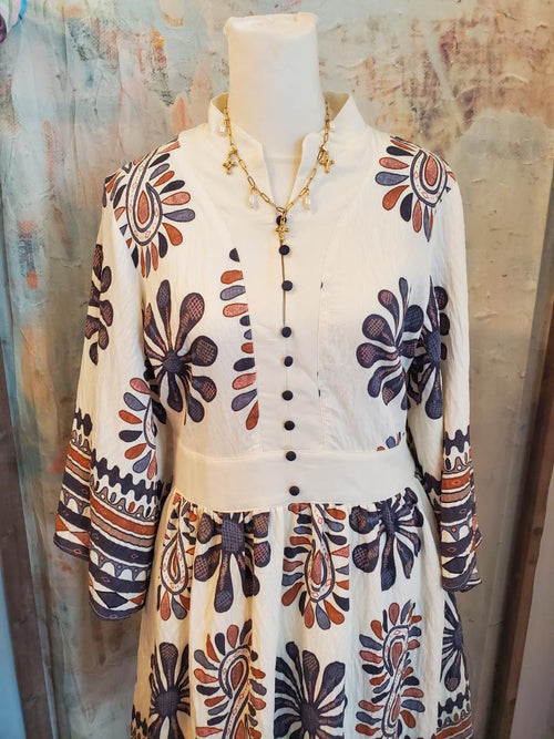 Geo Print Bell Sleeve Dress