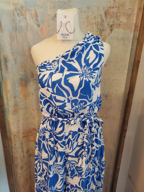 One Shoulder Jumpsuit with Tie Waist