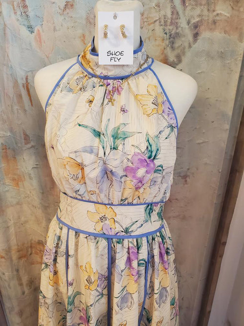 High Neck Piping Detail Floral Dress
