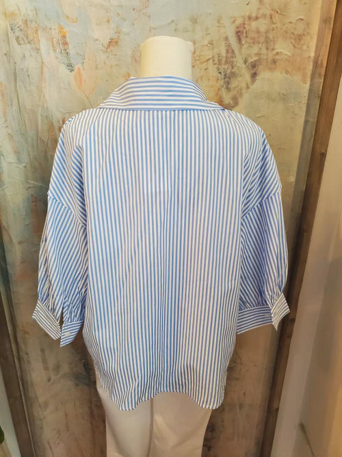 Stripe Button Down Short Sleeve Top