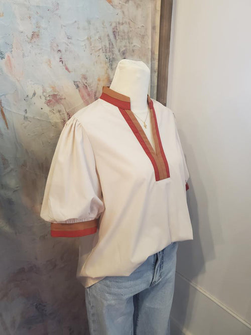 Two Tone Detail Short Sleeve Top