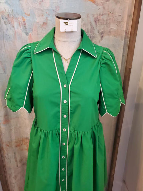 Scallop Detail Border Dress with Pockets