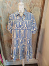 Puff Sleeve Print Button Up Pocket Dress