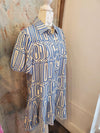 Puff Sleeve Print Button Up Pocket Dress
