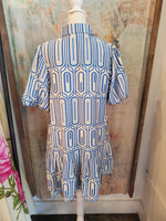 Puff Sleeve Print Button Up Pocket Dress