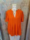 Flutter Sleeve V Neck Top with Pleat Detail