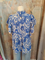 Flutter Sleeve Blue Print Top