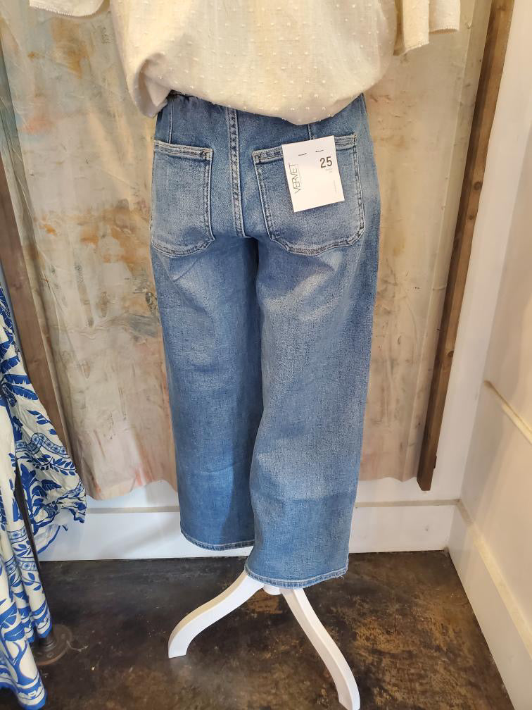 High Rise Drawstring  Detail Wide Denim