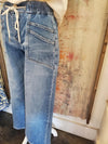 High Rise Drawstring  Detail Wide Denim