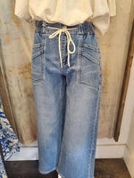 High Rise Drawstring  Detail Wide Denim