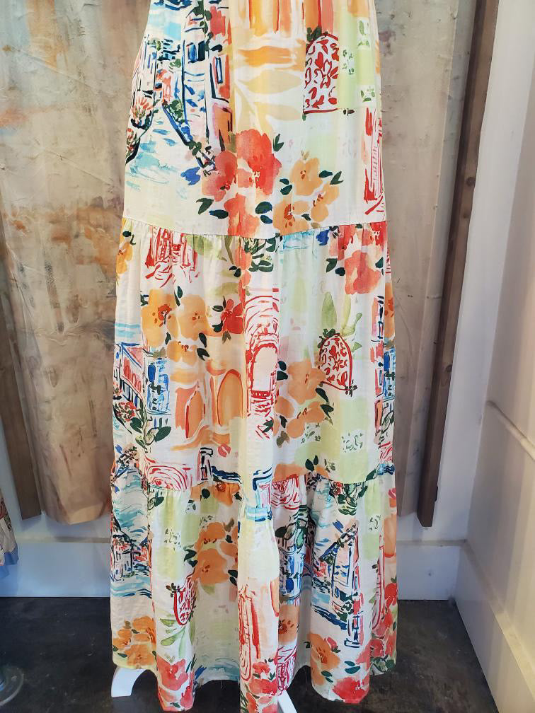 Tropical Tie Shoulder Print Maxi Dress