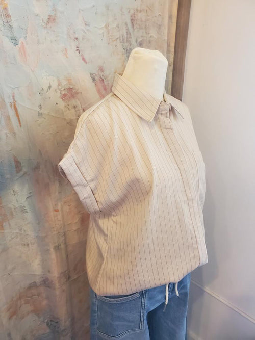 Pinstripe Short Sleeve Cream Top