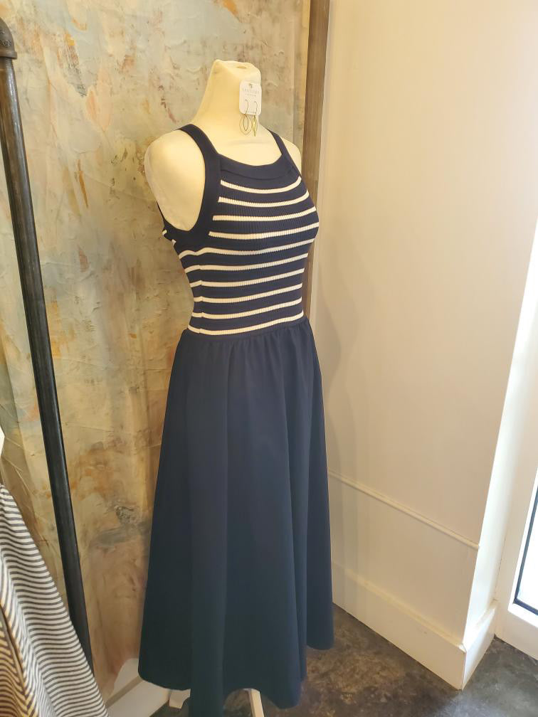 Square Neck Stripe Midi Dress