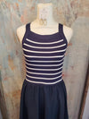 Square Neck Stripe Midi Dress