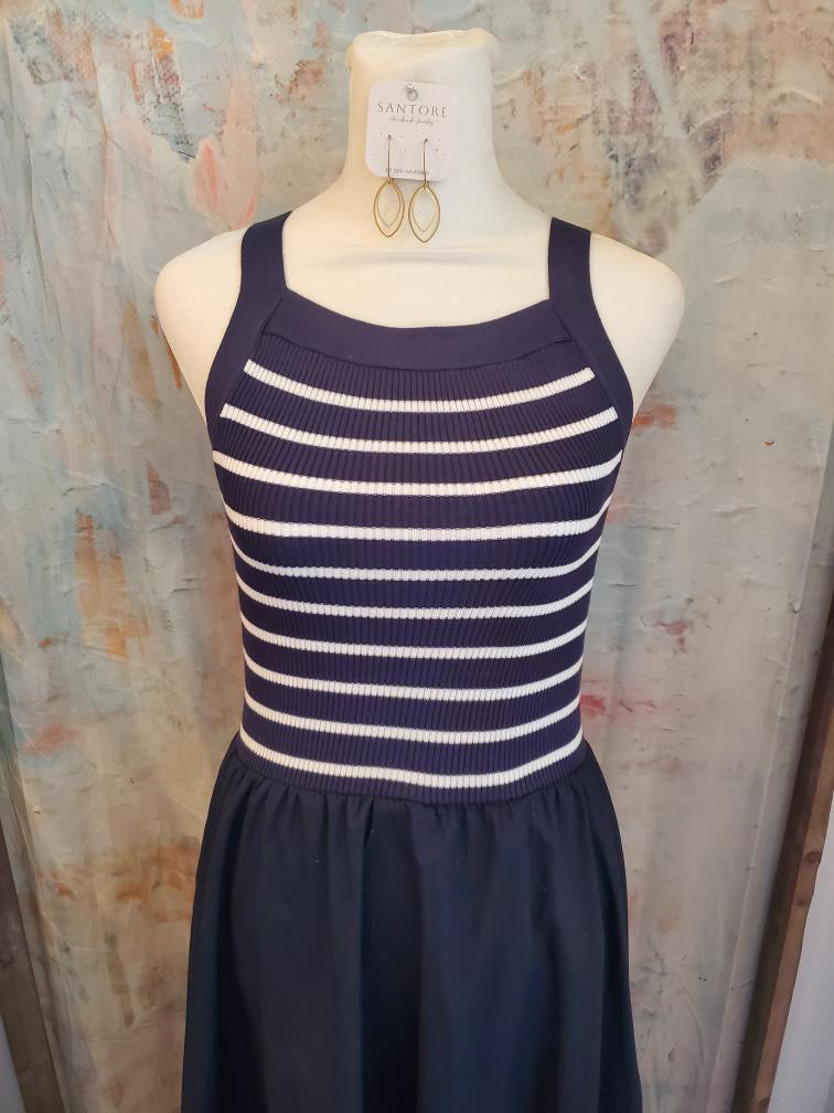Square Neck Stripe Midi Dress