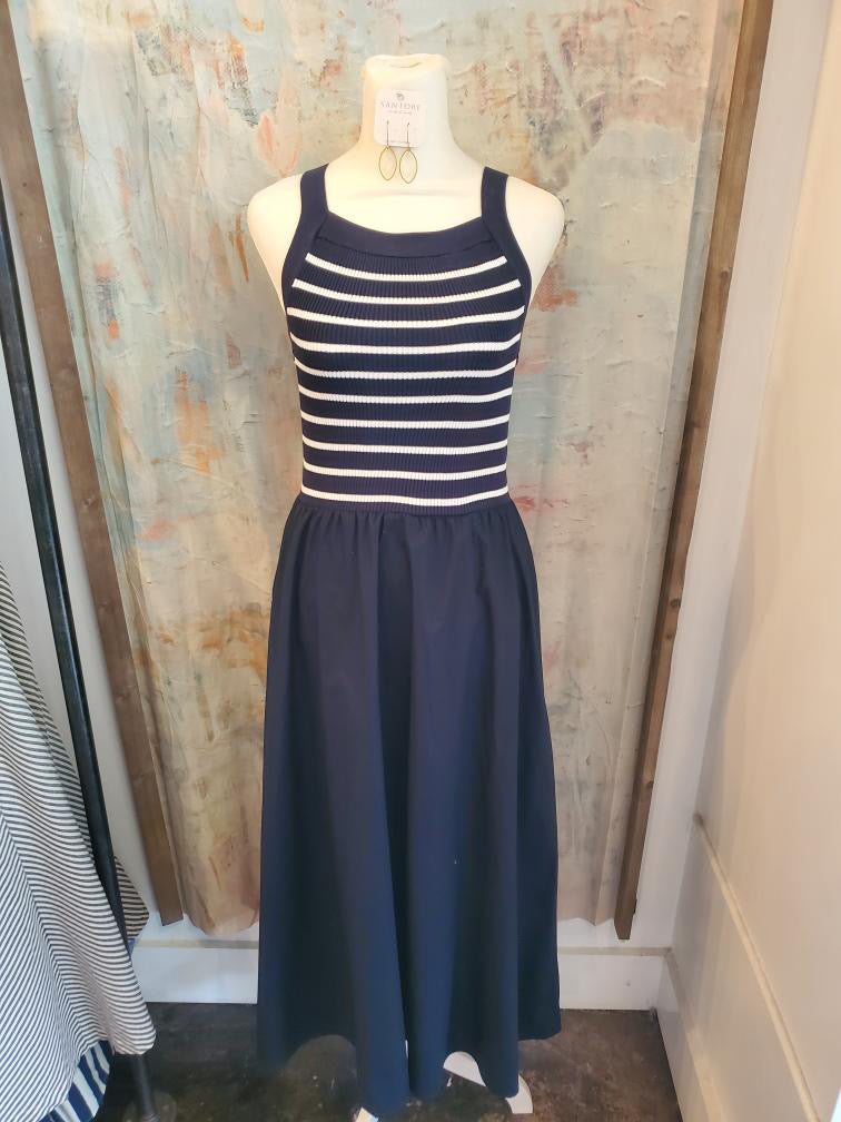 Square Neck Stripe Midi Dress
