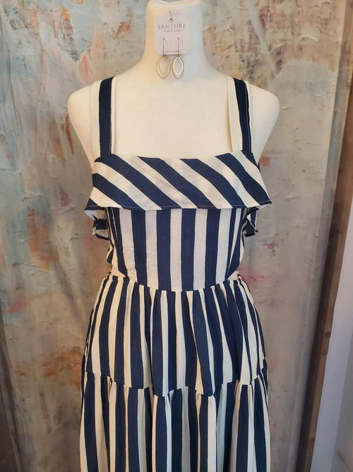 Ruffle Back Tie Cut Out Tiered Midi Dress
