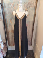 Detail Trim Long Dress with Spaghetti Straps