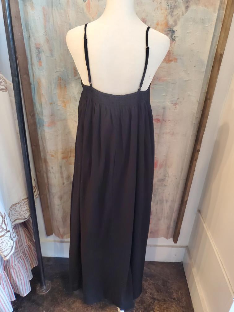 Detail Trim Long Dress with Spaghetti Straps