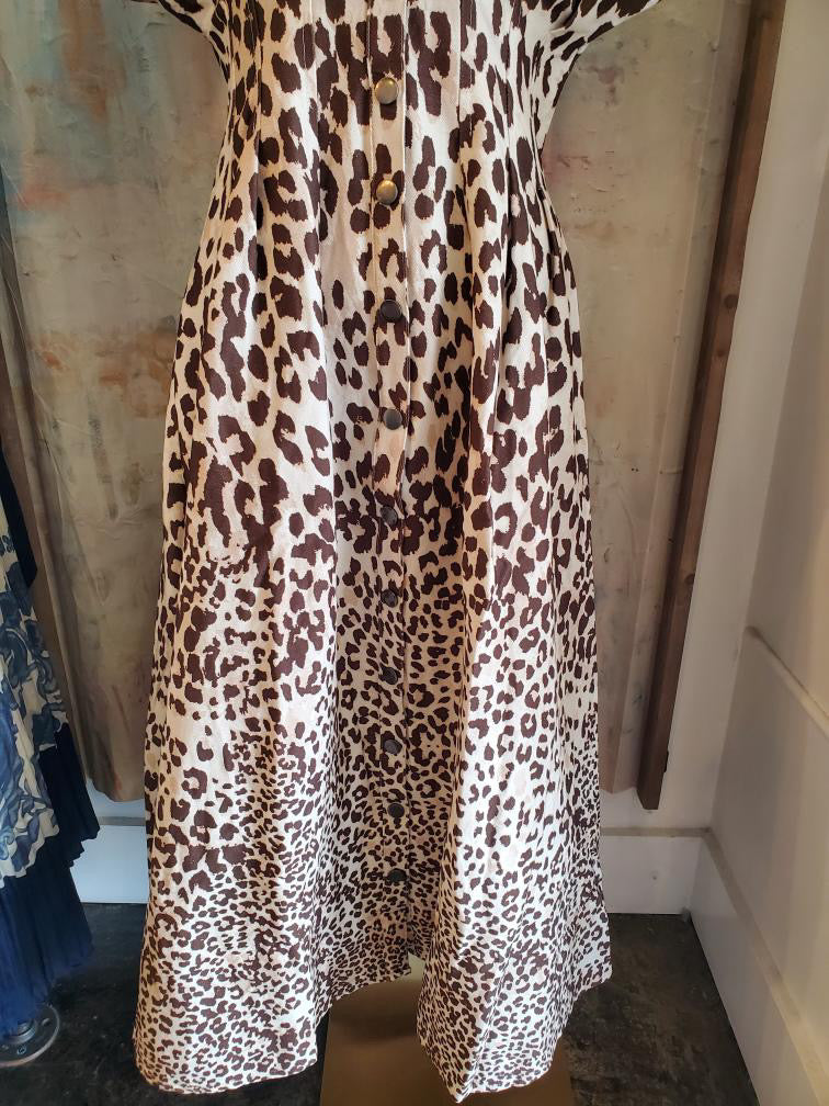 Leopard Print Button Down Midi Dress