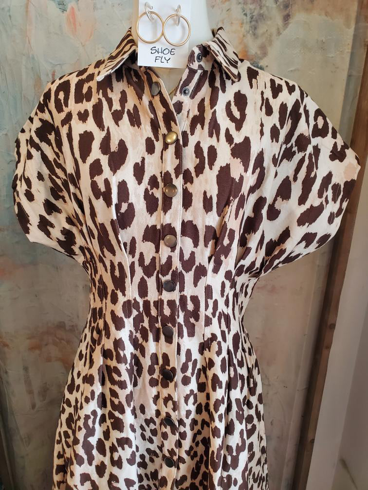 Leopard Print Button Down Midi Dress