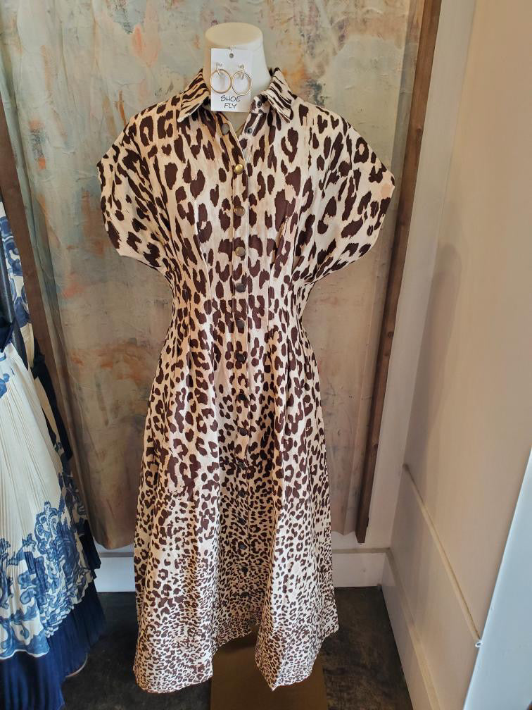 Leopard Print Button Down Midi Dress
