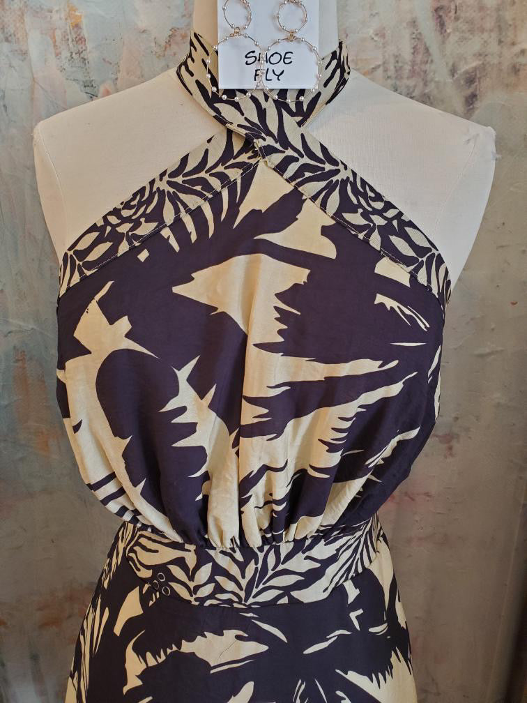 Halter Neck Tie Back Print Dress