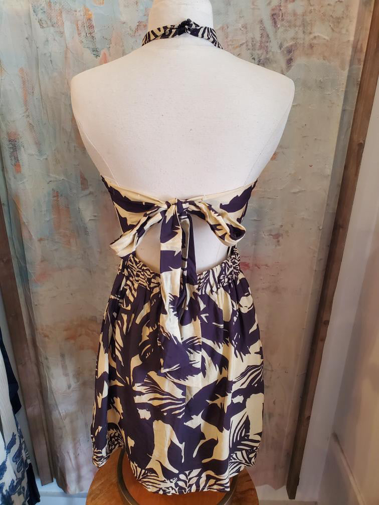 Halter Neck Tie Back Print Dress