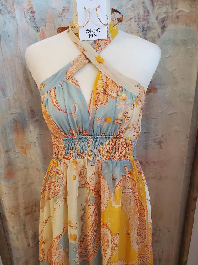 Tie Neck Maxi Lemon Breeze Dress