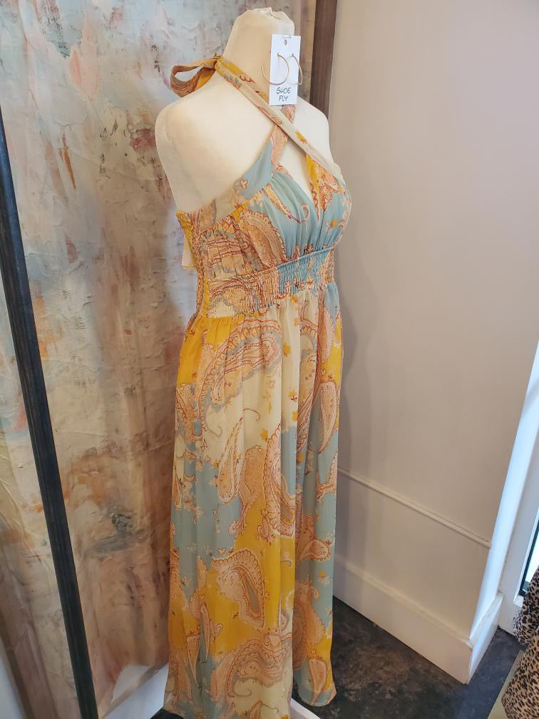 Tie Neck Maxi Lemon Breeze Dress