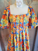 Rose Print Puff Sleeve Dress