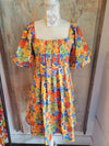 Rose Print Puff Sleeve Dress
