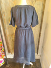 Puff Sleeve Textued Midi Dress with Pockets