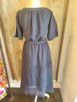 Puff Sleeve Textued Midi Dress with Pockets