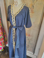 Puff Sleeve Textued Midi Dress with Pockets