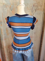Round Neck Short Flutter Sleeve Hem Sweater