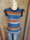 Round Neck Short Flutter Sleeve Hem Sweater