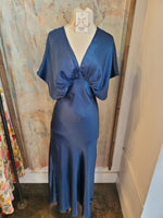 Short Sleeve Navy V Neck Maxi Dress