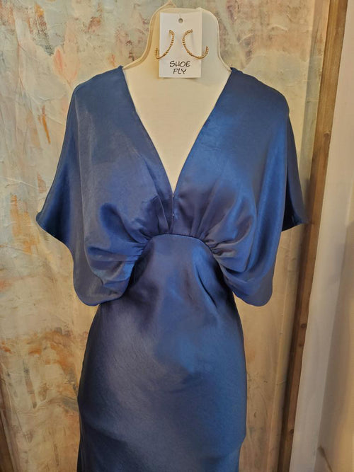 Short Sleeve Navy V Neck Maxi Dress