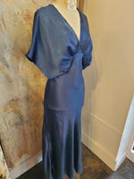 Short Sleeve Navy V Neck Maxi Dress