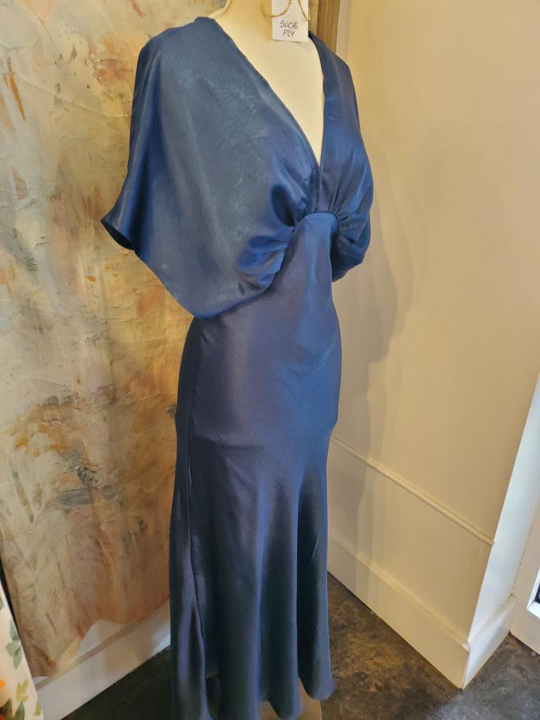 Short Sleeve Navy V Neck Maxi Dress