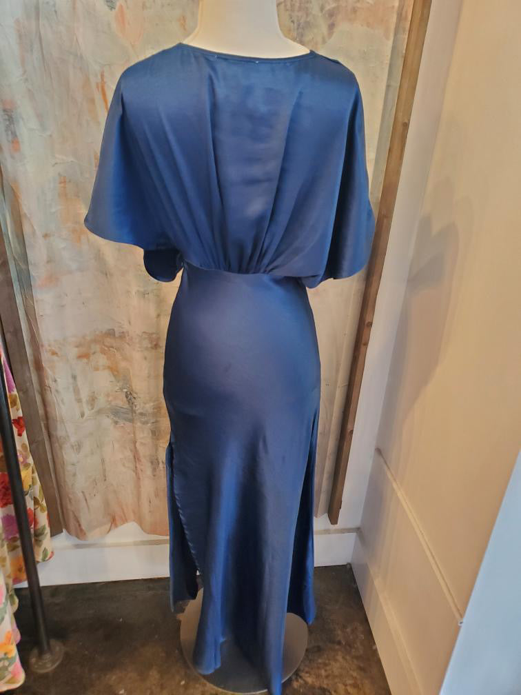 Short Sleeve Navy V Neck Maxi Dress