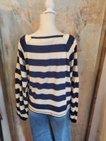 Navy Stripe Elastic Cuff Top