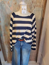 Navy Stripe Elastic Cuff Top