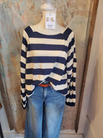 Navy Stripe Elastic Cuff Top